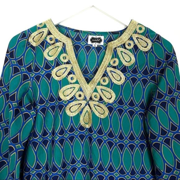 Mud Pie Corinne Embroidered Tunic Top in Peacock - Picture 2 of 8